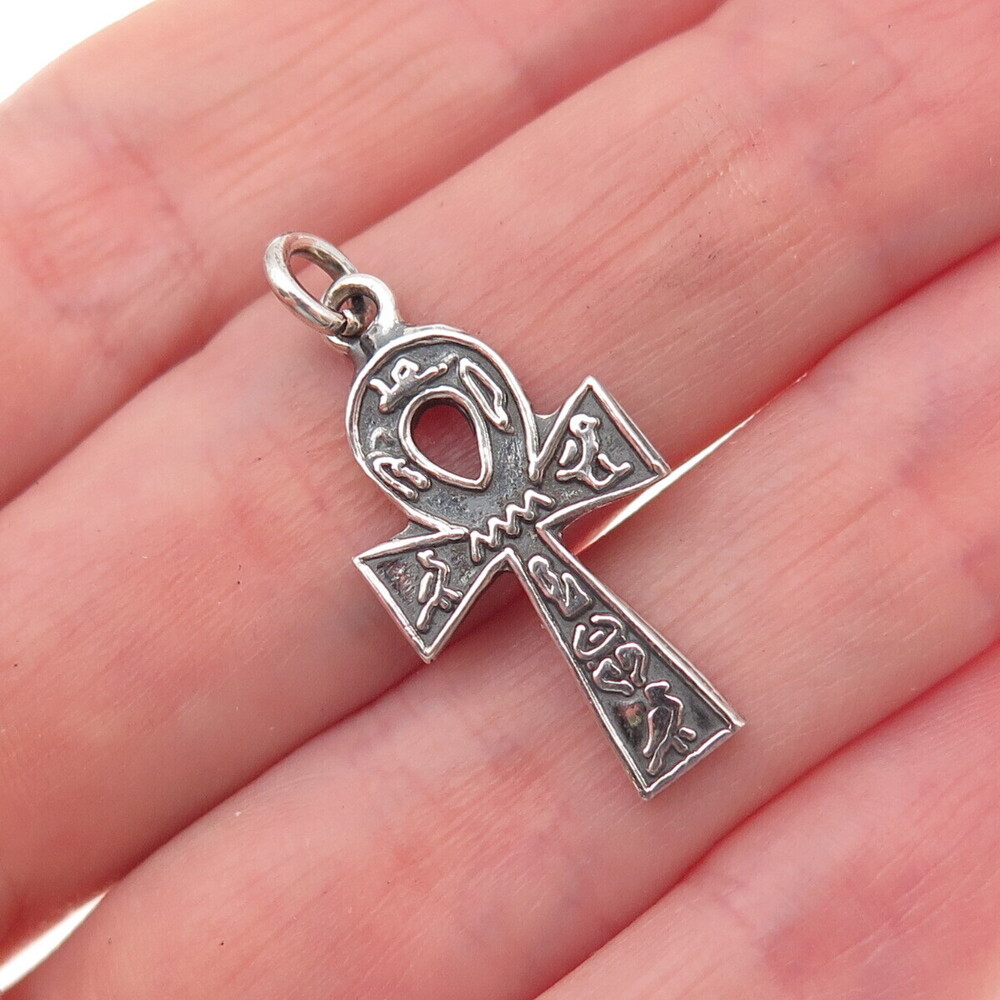 800 Silver Vintage Egyptian Ankh Oxidized Charm Pendant